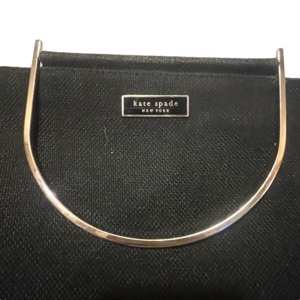 Kate Spade Vintage Large Black Woven Fabric Handbag Purse w/ Silver Handles - Picture 3 of 12